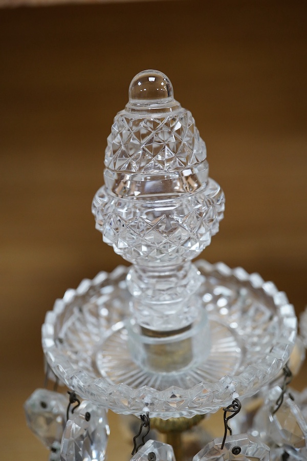 A pair of 19th century cut glass lustre drop candelabra, 42cm high. Condition - fair to good